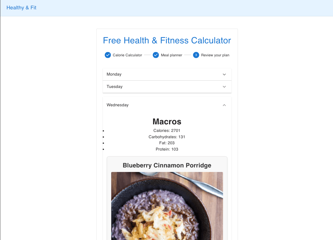 Screenshot of Nutrition Calculator - Personal Project project