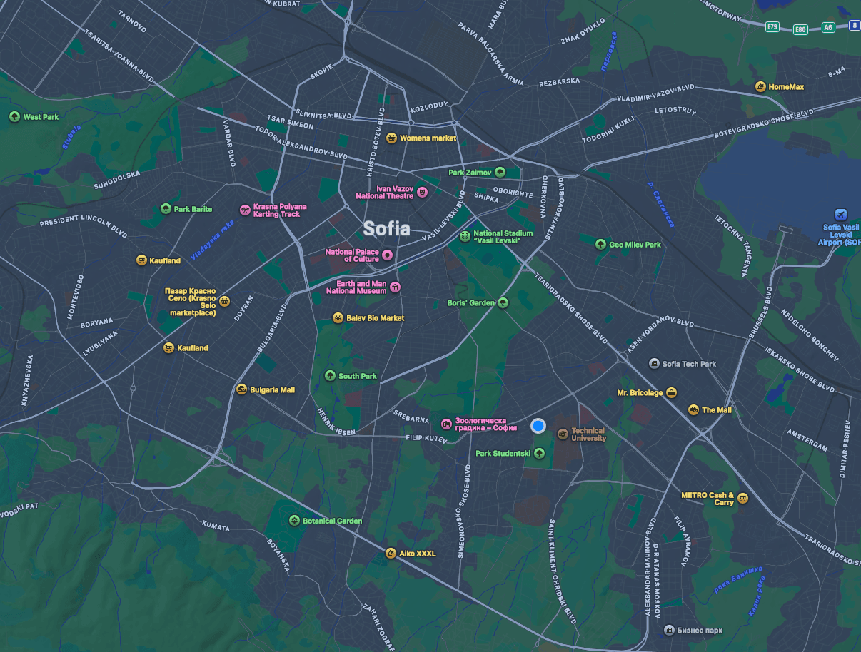 Map showing Ivan Goranov's location in Sofia, Bulgaria